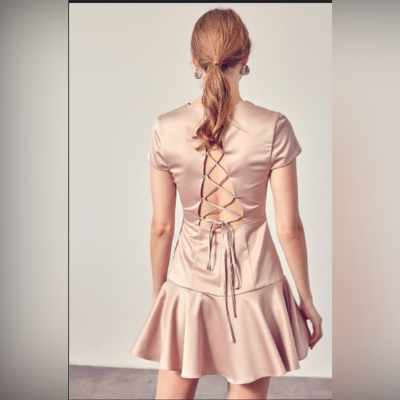 Back Open Criss Cross Detail Mini Dress - Picture 2 of 3